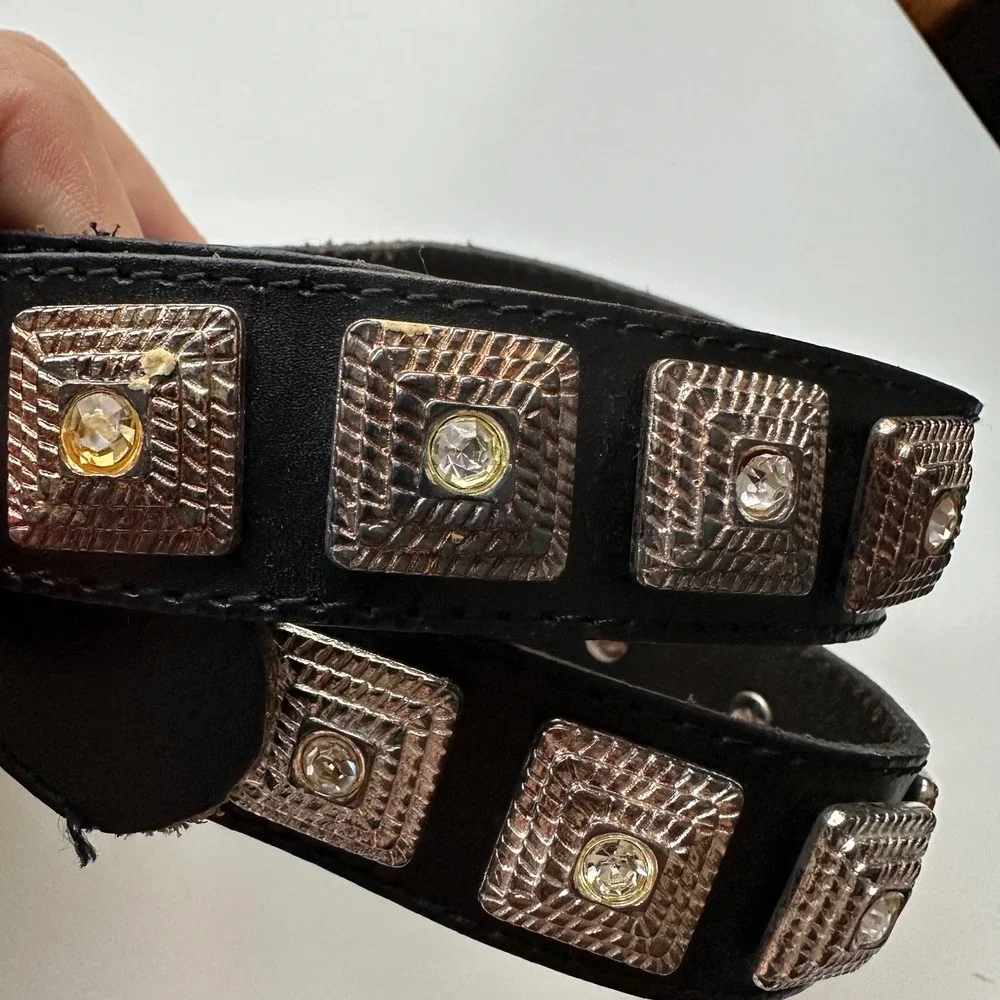 Vtg Compagnie Internationale EXPRESS Black Leather Concho Belt Made In Italy L